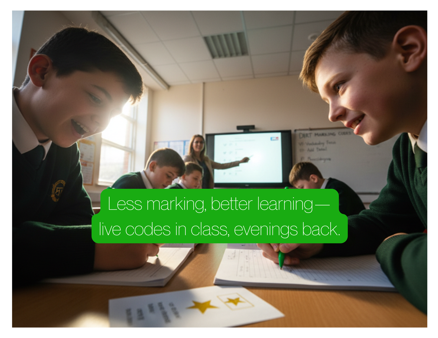 Teaching strategy poster showing live coding feedback system to reduce marking workload